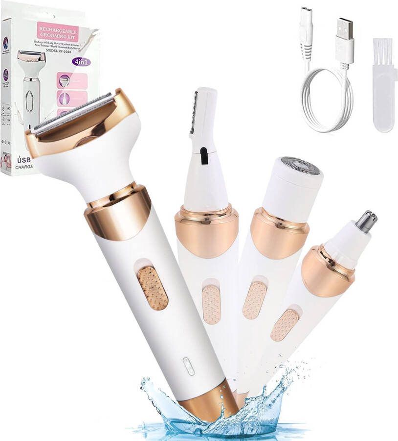 Epileerapparaat Dames Epilator Voor Eenvoudig Ontharen 4 Opzetstukken Damesepilator Bikinitrimmer Epilator Gezicht Wet & Dry Epilators Gezichtsreiniger Ontharingsapparaat Usb Oplaadbaar Goud Gezicht Oksels Benen Geslachtsdelen