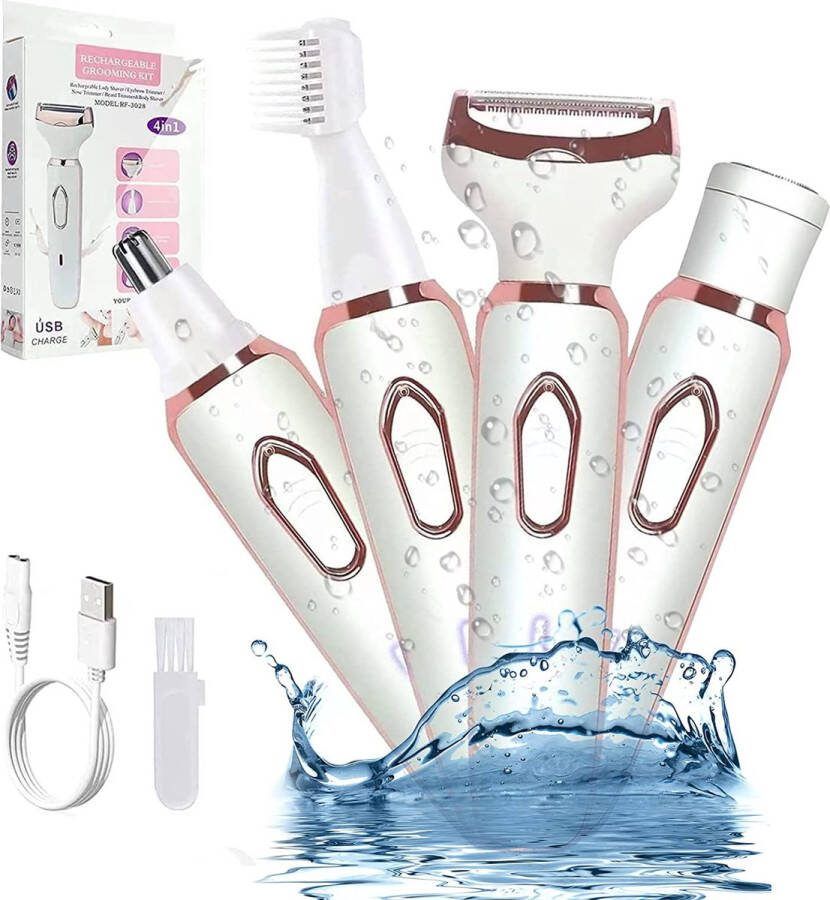 Epileerapparaat Dames Epilator Voor Eenvoudig Ontharen 4 Opzetstukken Damesepilator Bikinitrimmer Epilator Gezicht Wet & Dry Epilators Gezichtsreiniger Ontharingsapparaat Usb Oplaadbaar Roze Gezicht Oksels Benen Geslachtsdelen