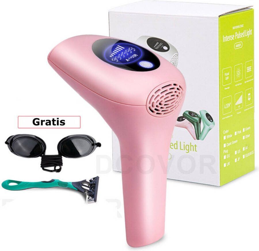 GUTEC Epileerapparaat Dames Voor Gezicht Laser Ontharingsapparaat 1000000 Flitsen IPL Ontharingsapparaat 8 Standen Veiligheidsbril Scheermesje Roze