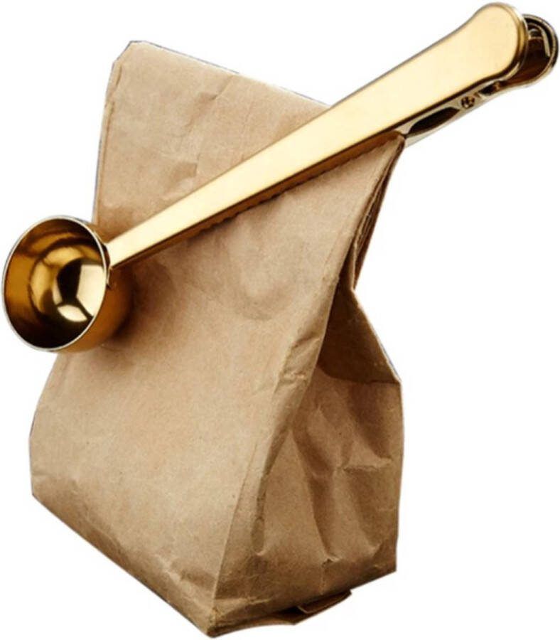 EPIN | Koffie Schepje | Maatschepje | Koffie Accessoires | Koffieschepje Met Klem | Lucht Dicht Afsluiten | GOUD