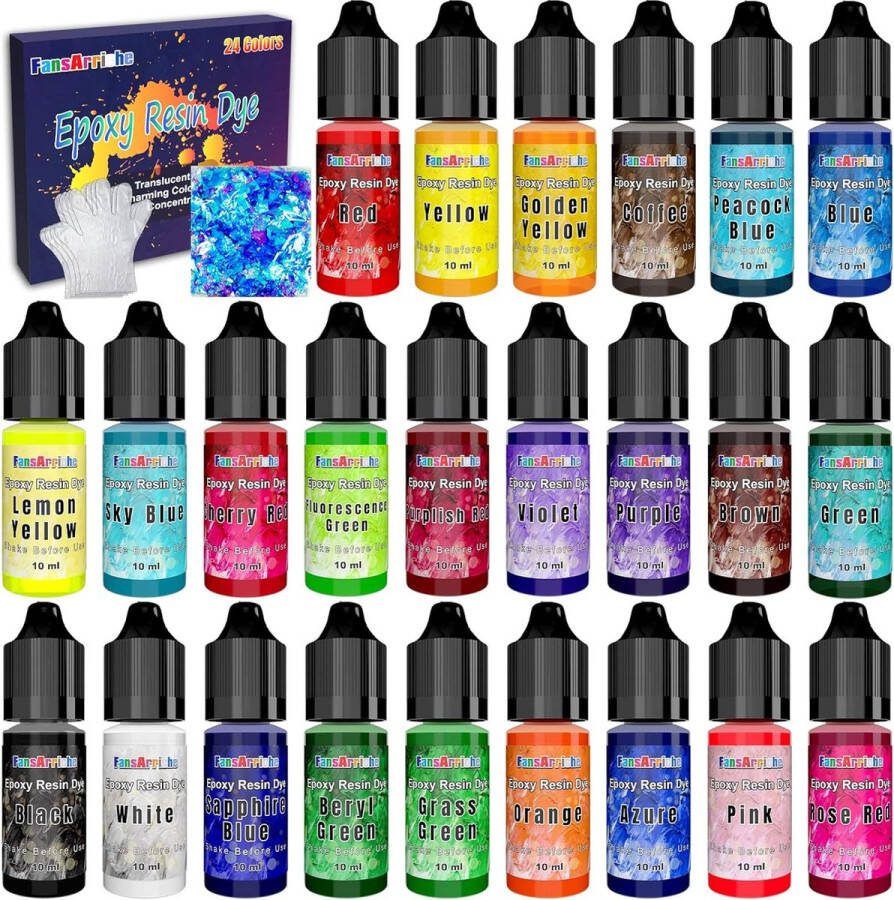Epoxyhars pigment 24 kleuren vloeibare harskleurstof sterk geconcentreerde doorschijnende epoxy kleurstof voor het maken van doe-het-zelf sieraden hars kleuring voor ambachten verf (elk 10 ml)