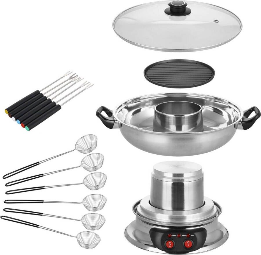 Equivera Hot Pot Fondueset Elektrische Fonduepan Oosterse Fondue Grill Meerdere Personen