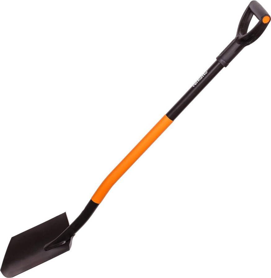 Ergonomische puntige spade van koolstofstaal 124 cm tuinspade met gehard puntenblad en D-greep grafspade voor harde stenen vloeren