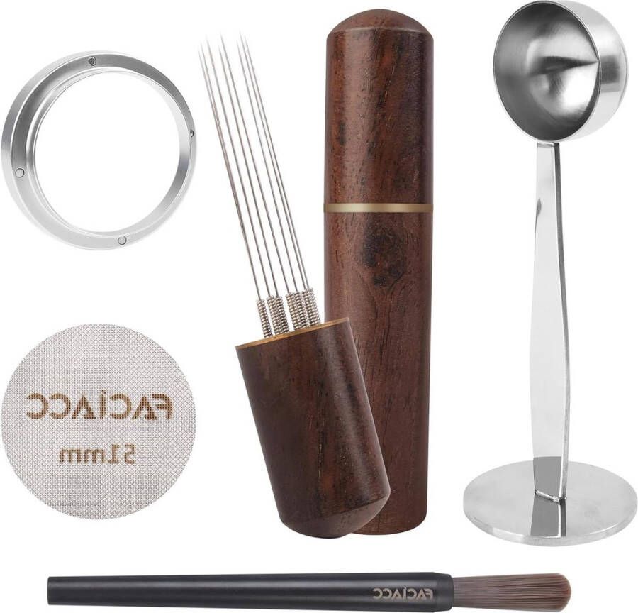 Espresso accessoires Set Wdt Tool Espresso Doseertrechter Puck Screen Kit 2 in 1 51mm Espresso Sabotage Koffielepel Barista Kit RVS 8pin Espresso Roerder 5 stuks