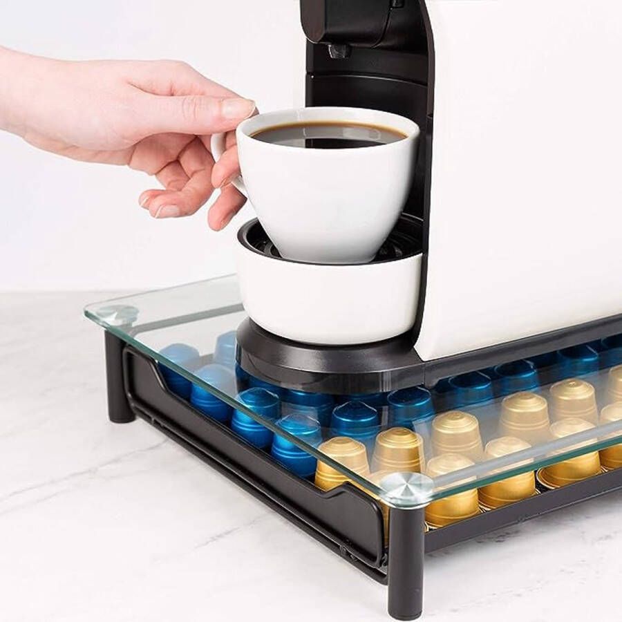 Espresso capsulehouder met lade Koffiecuphouder met lade Opbergbox geschikt voor Nespresso cups 60 koffiecups 30 x 40 x 6 5cm Zwart