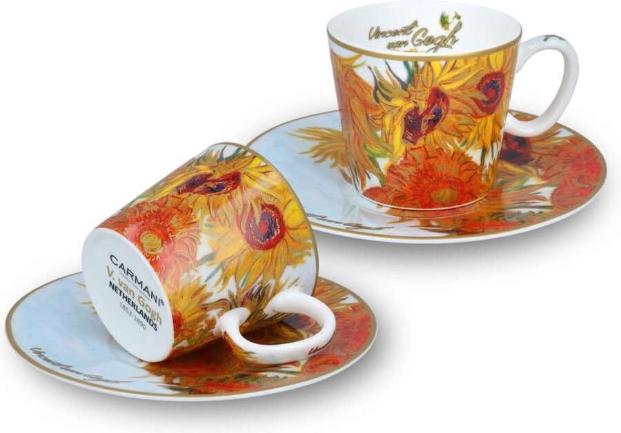 Espresso kop en schotel set van 2 met 'Zonnebloemen' van Vincent Van Gogh 125 ml