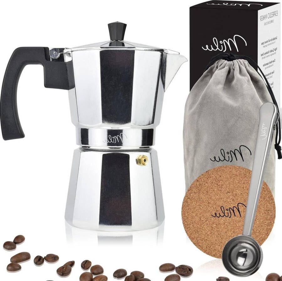 Espresso Maker 2 3 6 9 Bekers Aluminium Pot Stovetop Moka Pot Coffee Maker inclusief onderzetter lepel borstel 9 kopjes (400ml)