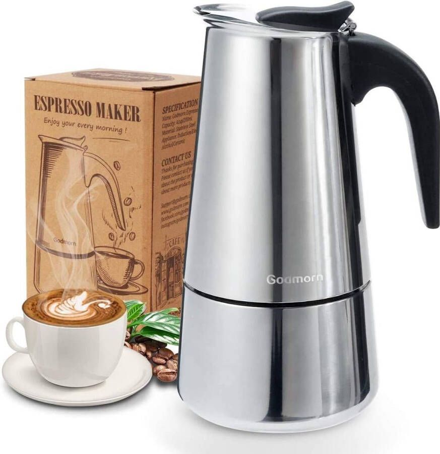 Espresso Maker Koffiezetapparaat 430 Roestvrijstalen Mokkapot Espresso Maker voor 4 6 10 Kopjes Koffiezetapparaat voor op het fornuis Geschikt voor Inductiekookplaten 300 ml