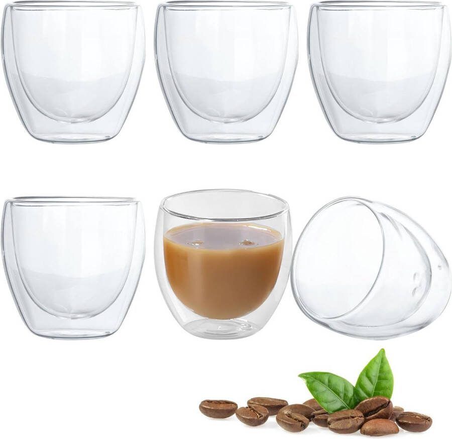 Espresso set Espressokopjes glas 6-delige set espresso glazen thermoglazen dubbelwandige glazen hittebestendig met zweefeffect kopjes dessertglazen glas mokkassen van borosilicaatglas