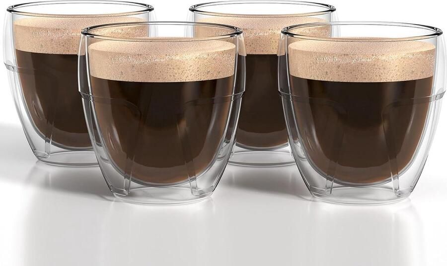 Espressokopjes 4-delige set dubbelwandige glazen borosilicaatglas espresso ijskoffie thee vaatwasmachinebestendig dubbelwandige theeglazen