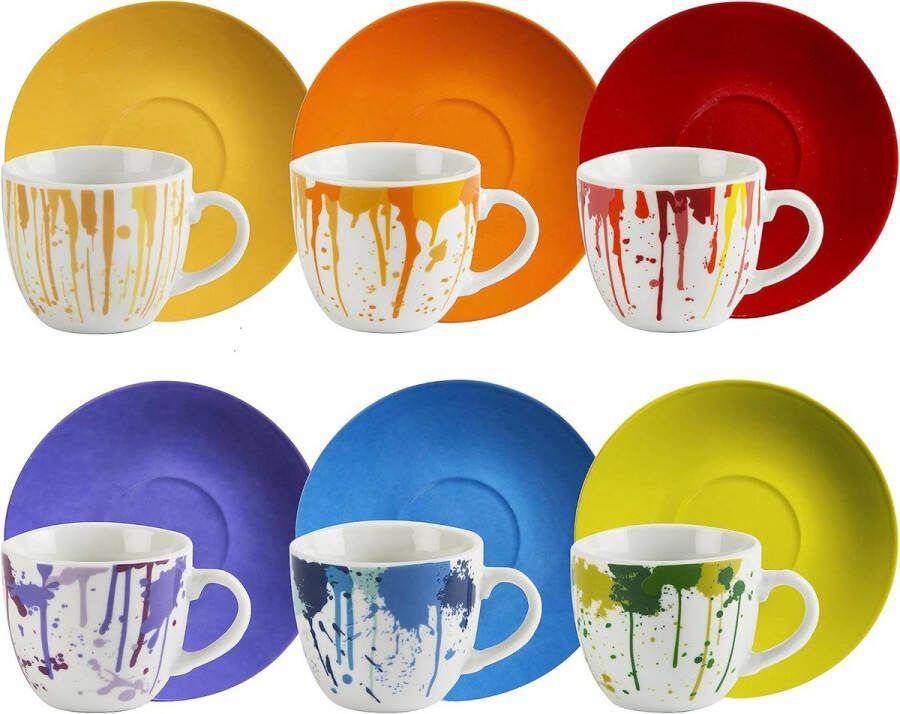 Espressokopjes porselein 90 cm 6 stuks Dripping stijlvol design_api. koffiekopjes set van 6