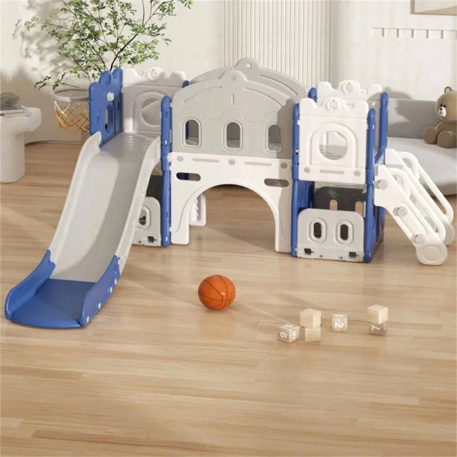 Eszenzics™ 3-in-1 Speeltoestel Jim Glijbaan Kasteel Ladder Model GD01 Veilig en solide Blauw Wit 1 tot 6 jaar Peuter en Kleuter