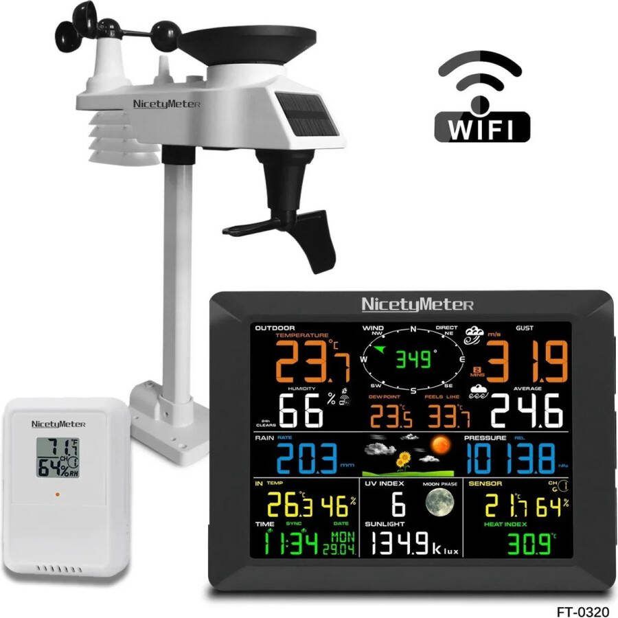 Eszenzics™ Draadloos Weerstation -7-in1 10inch 8 Kanalen Bereik tot 100m'- Temperatuur binnen en buiten Regen Wind- Thermo Hygro Dauwpunt Luchtdruk Licht (UV)