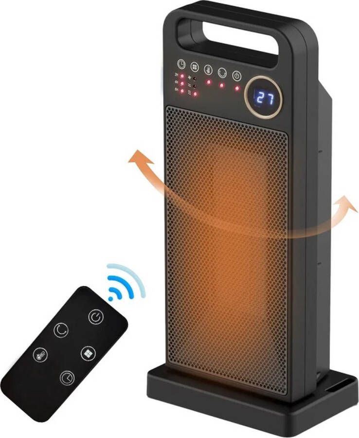 Eszenzics™ Elektrische Kachel Heater 2000W Compact Draagbaar Geluidsarm Afstandsbediening LED display Valbeveiliging Zwart