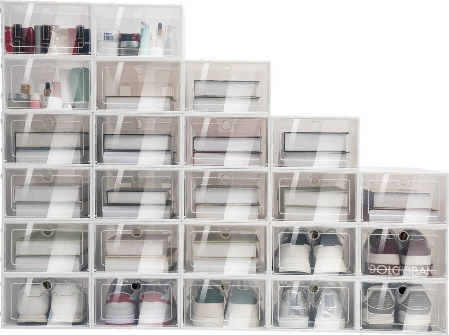 Eszenzics™ Modulair schoenen opbergsysteem Schoenen organizer 24 paar Stevige en stofvrije opslag Doorzichtige opbergdozen Stapelbaar Schoenenbox