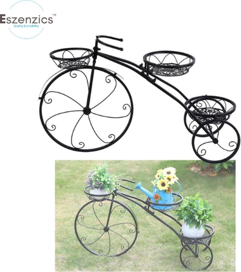 Eszenzics™ Plantenrek Zwart Poedercoat Metaal Model Fiets 3-laags Tuin Patio Binnen en Buiten Bloemen Planten