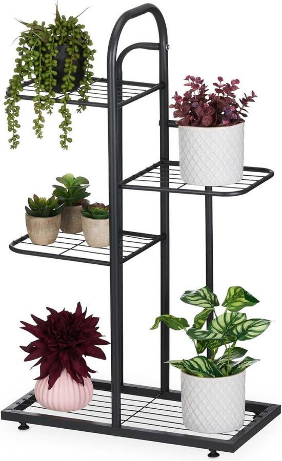 Etagère 4 etages voor bloempotten en kruiden 725x44x225 cm staal plantenrek zwart