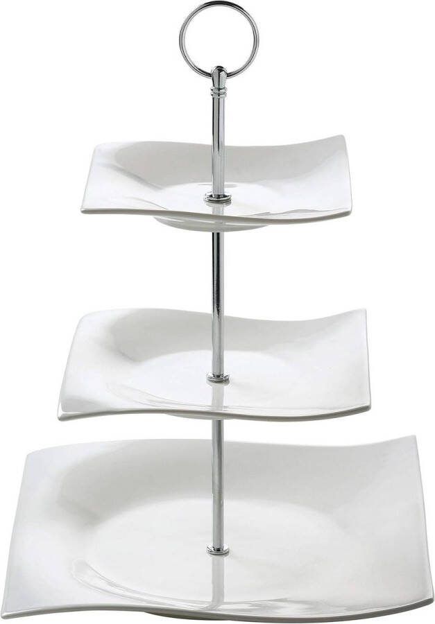 Etagère met 3 verdiepingen vierkante borden porselein wit motion gebogen hoeken geschenkdoos etagère voor desserts schalen
