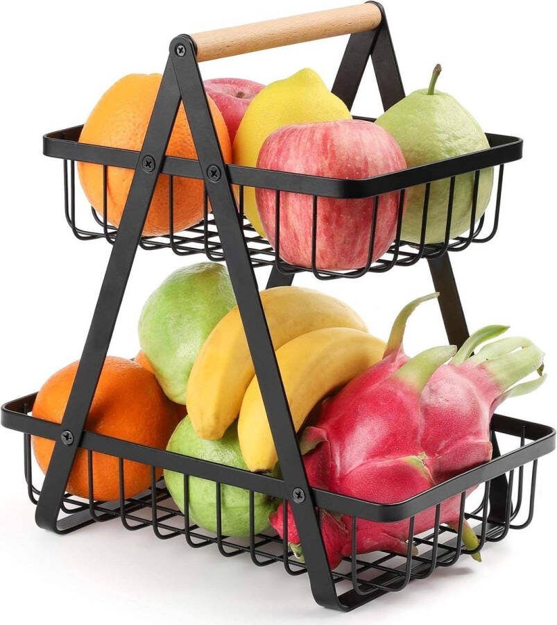 Etagère voor fruit 2 etages fruitschaal afneembare fruithouder keuken opbergmand groenterek fruitgroenten