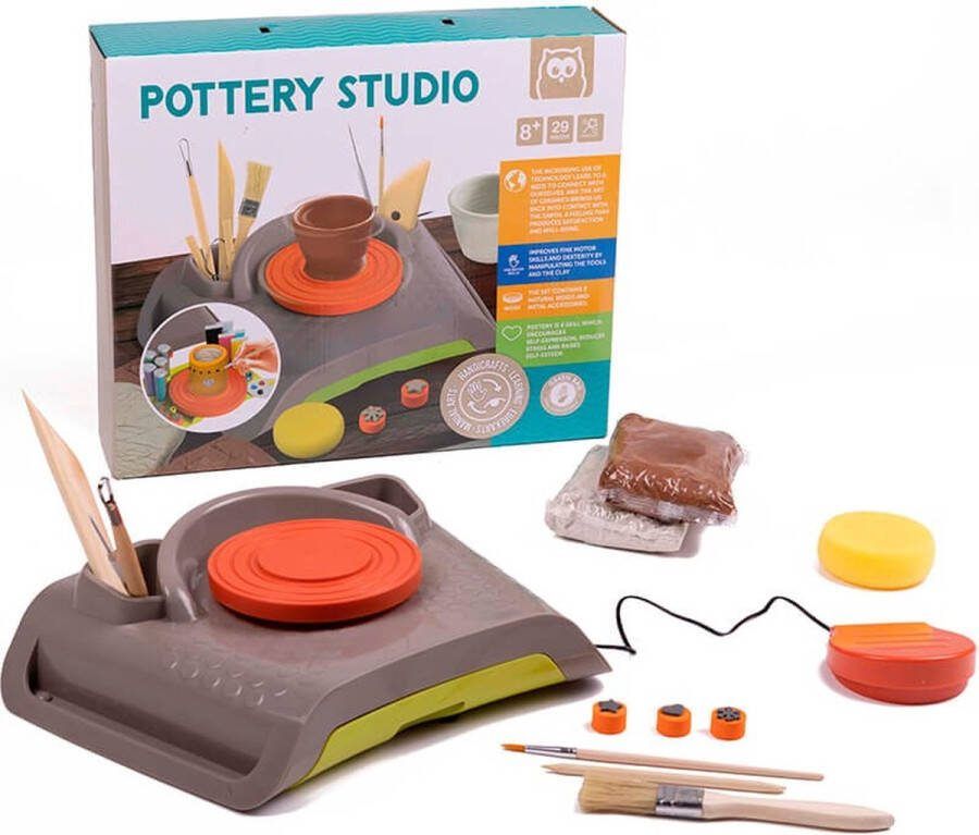 Eurekakids Pottenbakken Studio Kinderen Professionele Pottenbak Draaischijf Inclusief Klei en Veel Accessoires