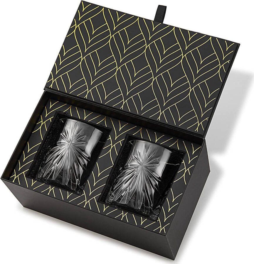 Europese vervaardigde set van 2 Soleil glazen bekers Kristallen whiskyglazen voor whisky bourbon ouderwetse cocktails Gouden geschenkdoos 315 ml