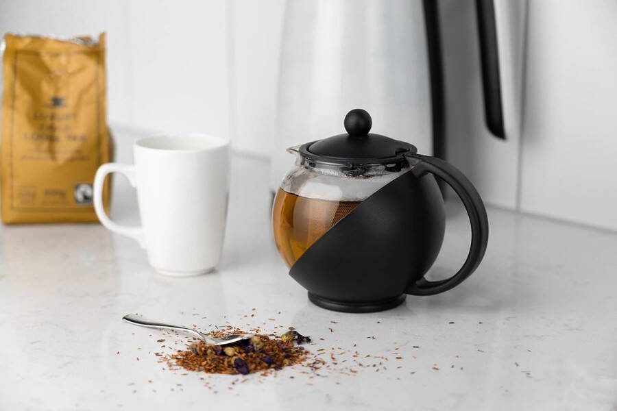 Everyday Ronde Theepot Zetgroep Mand Glazen Theepot Losbladig 700 ml 24 oz Zwart 700ml 0.7L