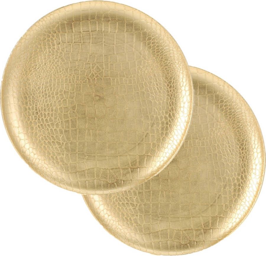 Excellent Houseware kerstdiner diner onderborden- 12x- rond- goud -33cm -krokodil