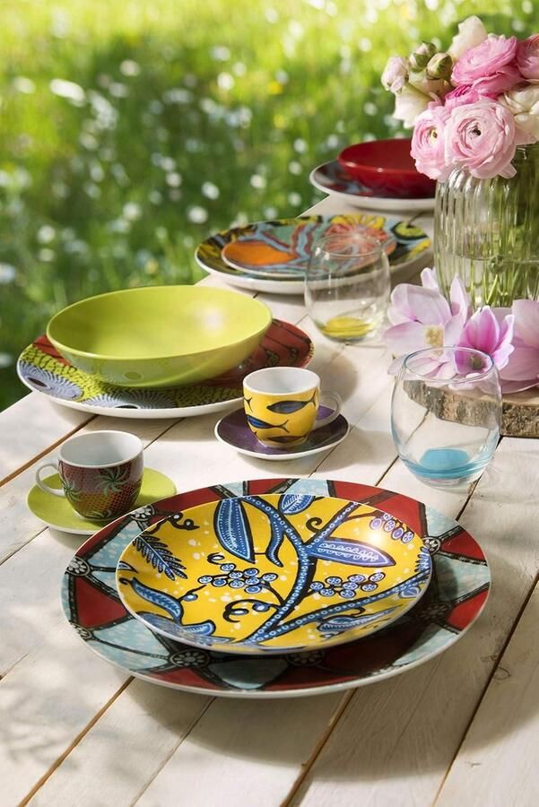 Excelsa Africa Set of 6 Coffee Cups with Saucer 90 ml Porcelain Multicoloured 6 x 6 x 5 cm 1.25 kg koffiekopjes set van 6