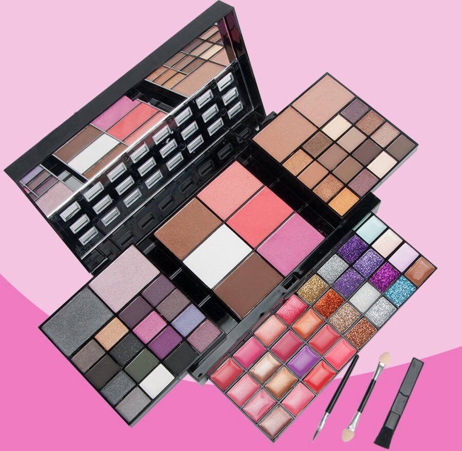 Exclusief voor make-up 74 kleuren oogschaduw lipgloss blush highlighter glitter make-up palette set cadeau- met spiegel- make up
