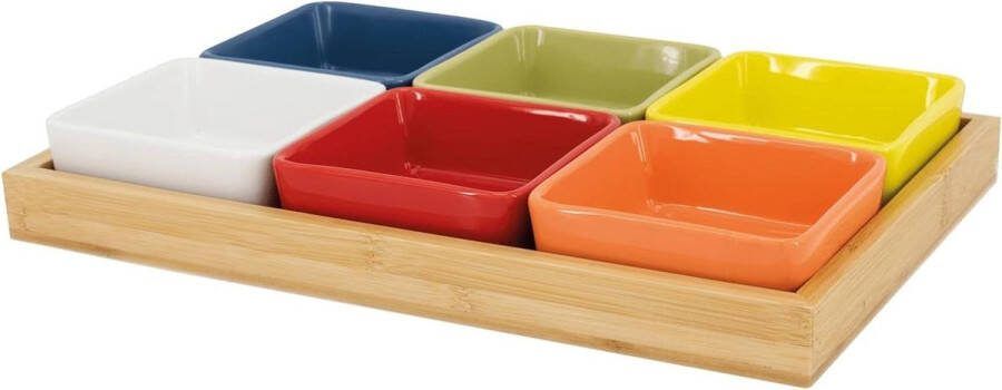Exclusieve schalenset met houten dienblad voor snacks en dips ideaal als snackbord voor voorgerechten 7-delig Schalen set
