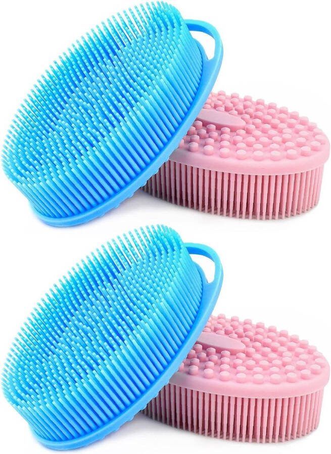 Exfoliërende siliconen bodyscrubber 4-pack badborstel voor douche SPA-massage huidverzorging blauw roze kinderen dames heren