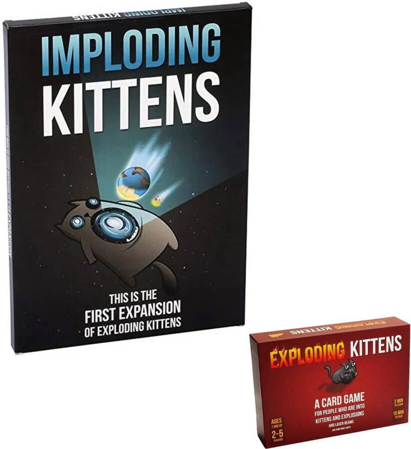 Exploding kittens kaartspel + UITGEBREIDE VERSIE met extra spel Imploding kittens Leuk kaart spel Minimaal 7 jaar 2 tot 5 spelers Katten Amusement Gezin spel