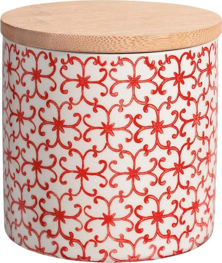 Express bewaardoos pot luchtdicht Ø 10 x H 10 cm rood keramiek bamboe inhoud ca. 400 ml keukendoos opbergpot Zoutpot