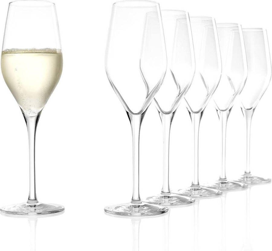 Exquisit 265 ml Champagnekelk 6-delige set champagneglazen vaatwasserbestendig hoogwaardige kwaliteit