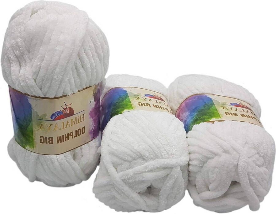 Extra dikke breiwol Himalaya Dolphin Big Super bulky wit Set van 3 x 200 gram (600 gram totaal)