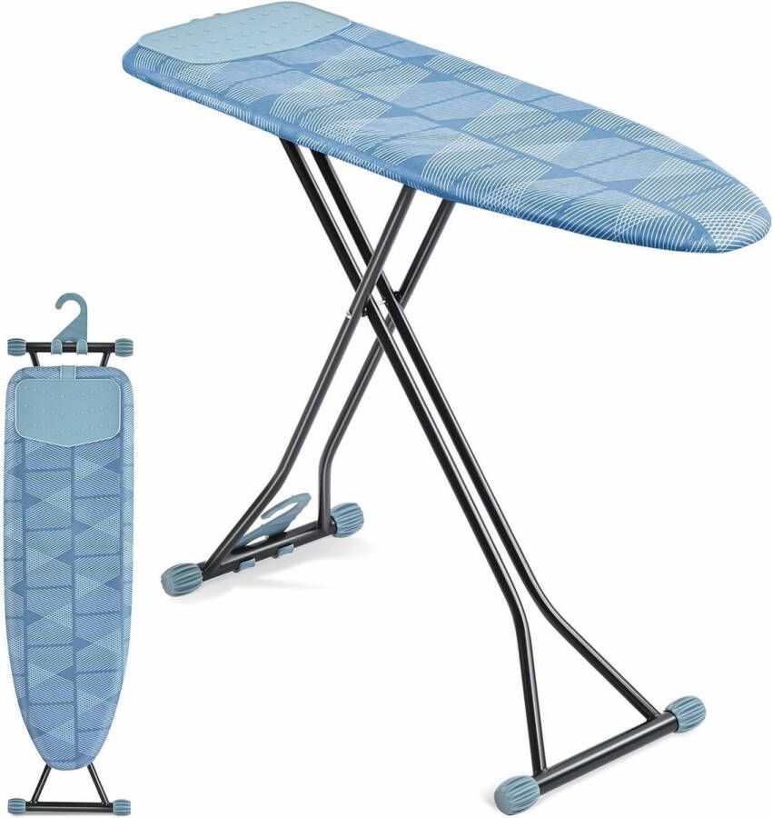 Extra dikke hittebestendige siliconen strijkplank in hoogte verstelbaar wandmontage en kleerhanger zware poten blauw. Strijkplank