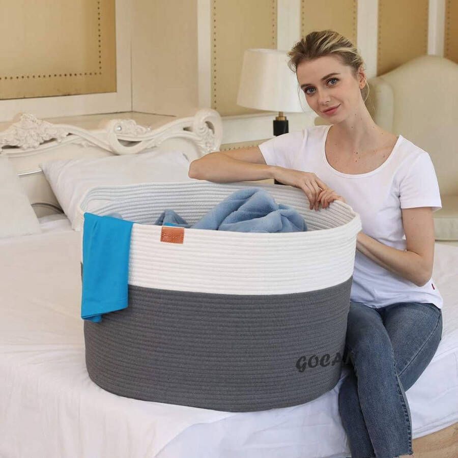 Extra grote deken mand wasmand D55XH35 cm mand opbergmanden met handgrepen voor speelgoed opslag wasmand woonkamer grijze mand