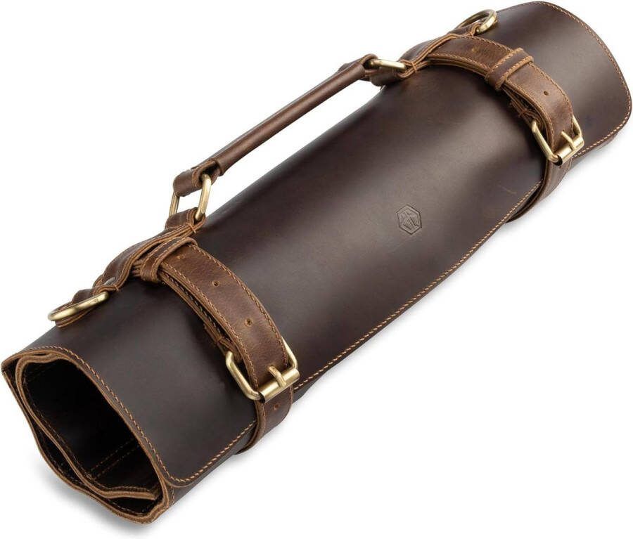Extra grote koksmessenrol van buffelleer voor koks premium echt leren messentas afsluitbare koksmessen opbergtas kokstas van ethan Knife Roll Bag