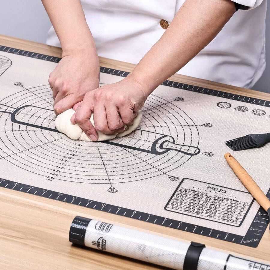Extra grote siliconen bakmat 71 x 51 cm anti-aanbaklaag met maatverdeling deegmat bakonderlegger uitrolmat voor fondant en gebak grijs
