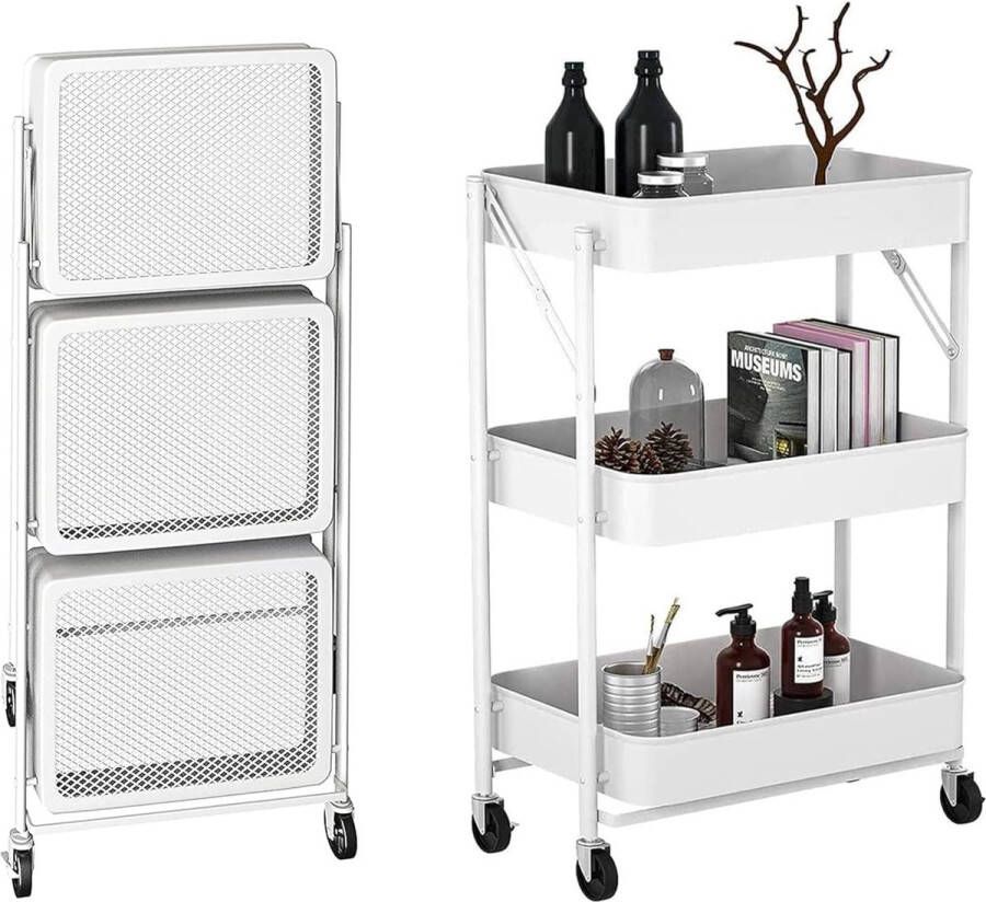 Extra keukenwagen Opvouwbare fruit-groentewagen Multifunctioneel keukenrek met wielen Servicewagen met 3 planken voor huishouden badkamer woonkamer terras ambachten