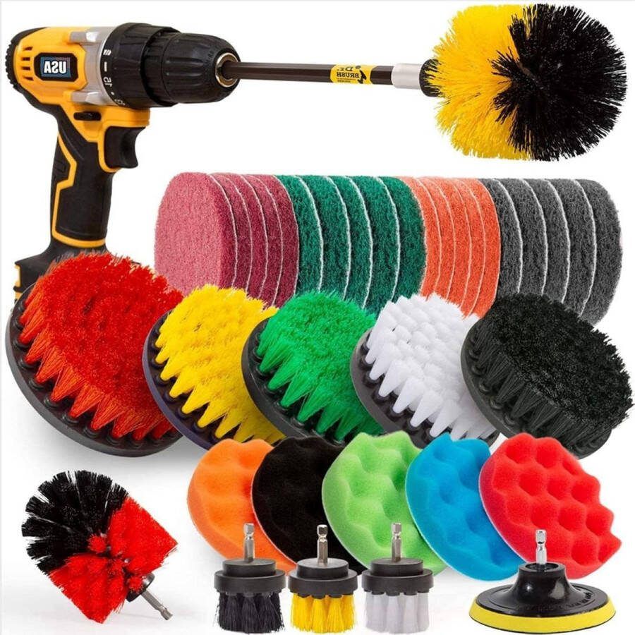 Extra lange borstelopzetstukken boormachineset power scrubber borstelset peelingpad spons polijstkussen badkamer douche tapijtreiniging mortelwas tegelreiniging