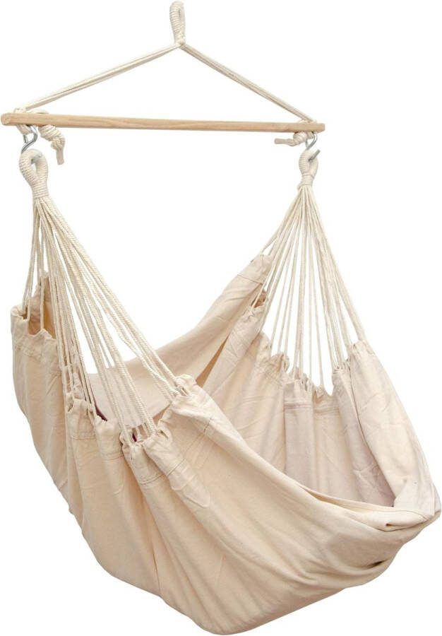 Extra veilige XXL hangstoel 185 x 130 cm zit-hangmat 150 kg indoor outdoor hangstoel tuin hangschommel beige
