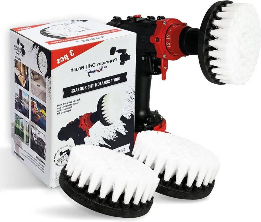Extra Zacht Wit Boorborstel Set 3st. 13cm Professionele Power Scrubber Voor tapijt leer en meubels Auto-interieur en glasreiniging