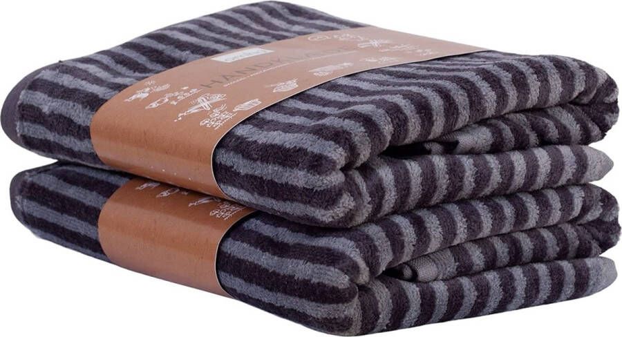Extra zachte handdoekenset 100% biologisch katoen 2 x handdoek 50 x 100 cm grijs gestreept
