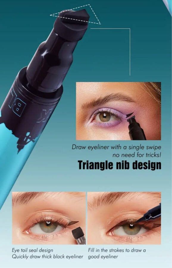 Eyeliner Waterdichte & Zweetbestendige Zwarte Eyeliner Stempelpen Dubbelzijdig Sneldrogend etVlekvrij voor Langhoudende Oogmake-up