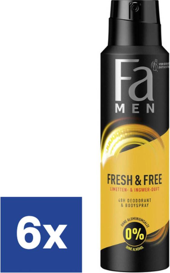 Fa Men Fresh & Free Lime Ginger Deo Spray 6 x 150 ml