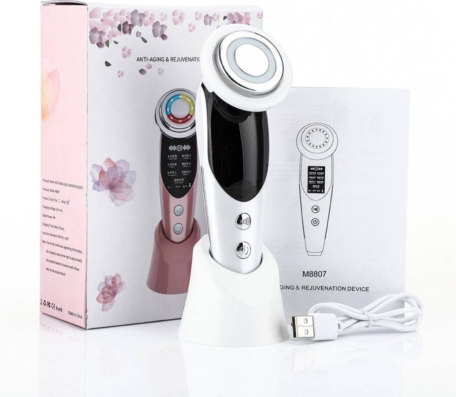 Facelift Apparaat Huidverzorging EMS Gezichtsreiniger SkinCare Anti-Aging Lichttherapie Schoonheidssalon Thuis Anti Rimpel 5 In 1 Wit