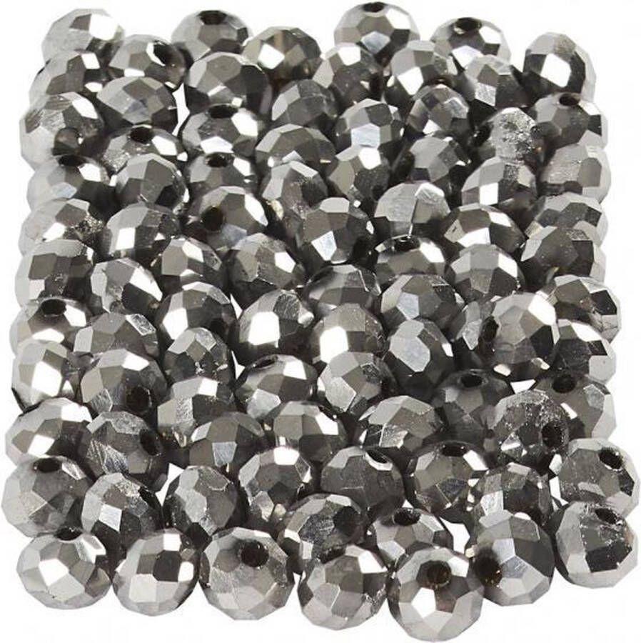 Creotime Facet kralen afm 3x4 mm gatgrootte 0 8 mm metallic grijs 100stuks