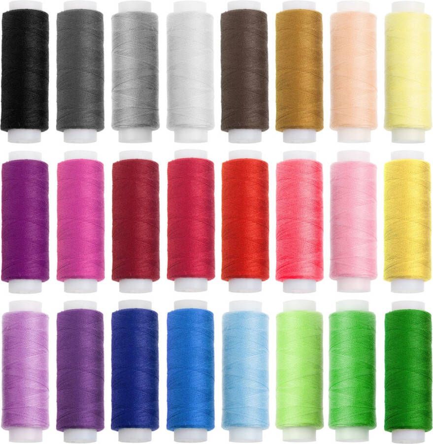 Faden & Nadel Naaigarenset: 24 rollen naaigaren voor de naaimachine in verschillende trendy en standaardkleuren; van 100% polyester; lengte: elk 180 m