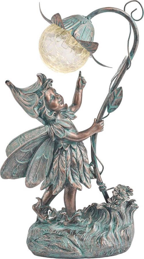 Fairy tuinbeeld en sculptuur met zonne-aangedreven lichten waterdicht hars buiten Angel beeldjes gazon ornamenten voor patio Yard decoraties 13.5 Inch(Brons)